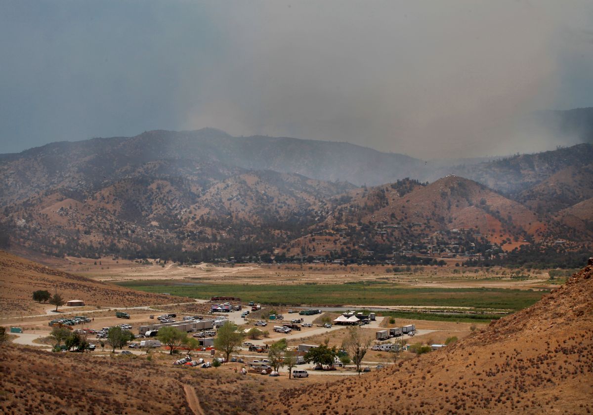 The fire camp for the Shirley Fire at Camp Nine, near Kernville, Calif., is well underway Sunday, June 15, 2014. (AP photo/The Bakersfield Californian, Casey Christie)  