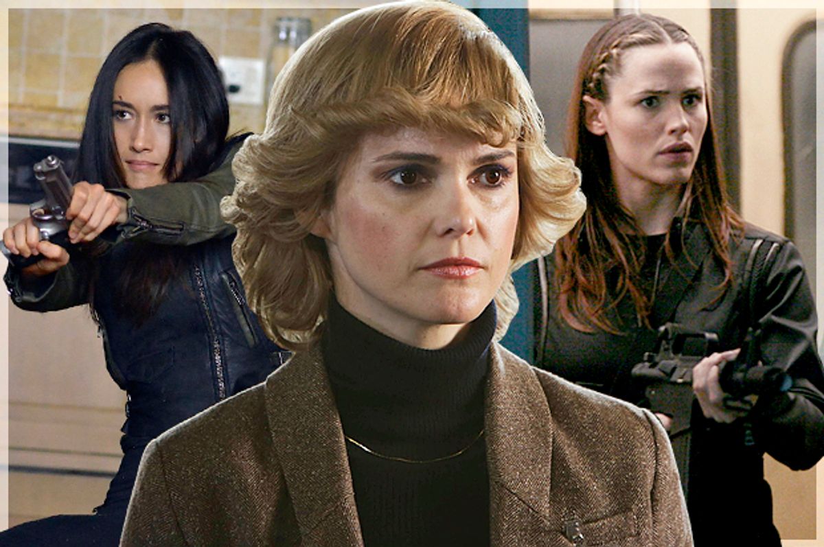Maggie Q in "Nikita," Keri Russell in "The Americans," Jennifer Garner in "Alias"   (CW/FX/ABC/Salon)