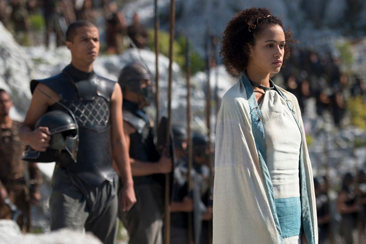 Jacob Anderson and Nathalie Emmanuel in "Game of Thrones"           (HBO)