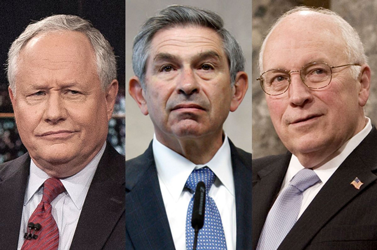 William Kristol, Paul Wolfowitz, Dick Cheney                         (AP/Janet Van Ham/Yves Logghe/Reuters/Larry Downing/Salon)