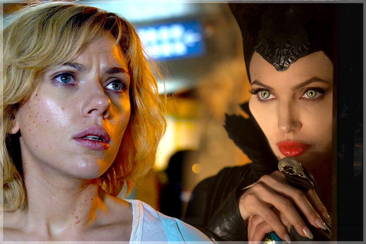 Scarlett Johansson in "Lucy," Angelina Jolie in "Maleficent"   