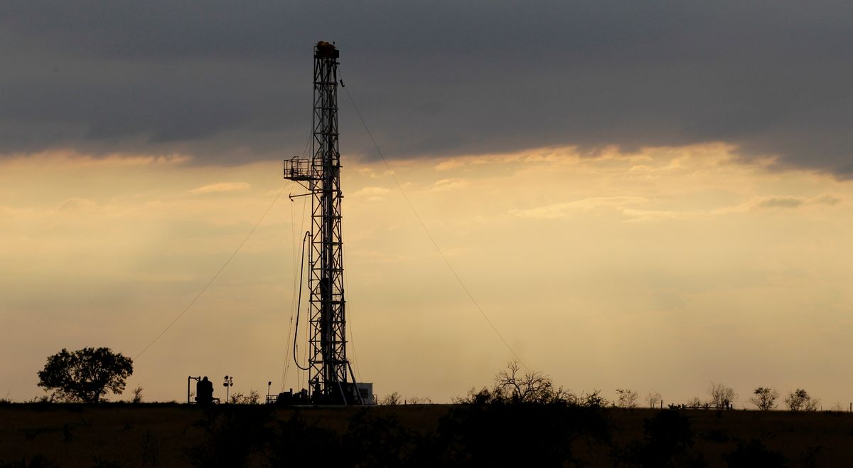 FILE - This May 9, 2012 file photo shows a drilling rig near Kennedy, Texas. Oil companies are finding new ways to export growing amounts of oil from the U.S. despite restrictions on exporting crude.(AP Photo/Eric Gay, File)  (AP)