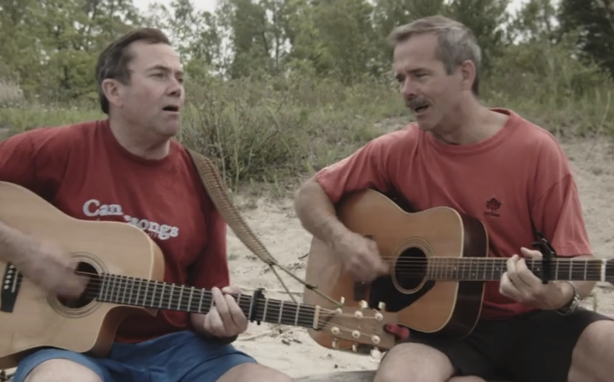Brothers Dave and Chris Hadfield sing "In Canada"      (screenshot)