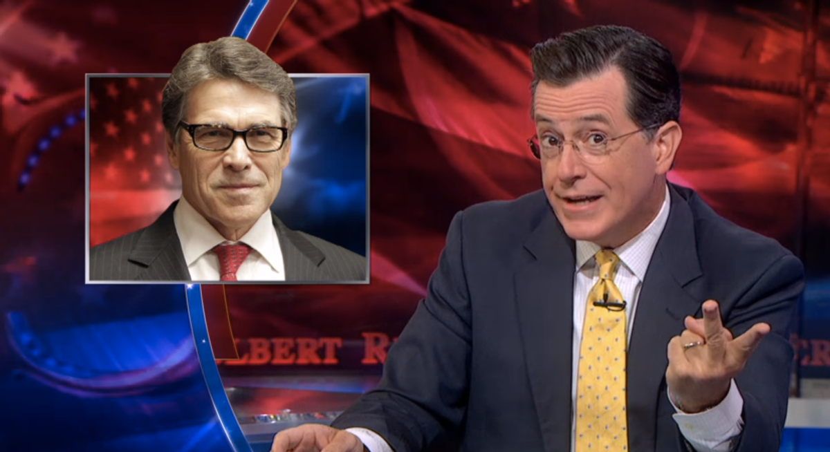 Stephen Colbert mocks Rick Perry         (screenshot)