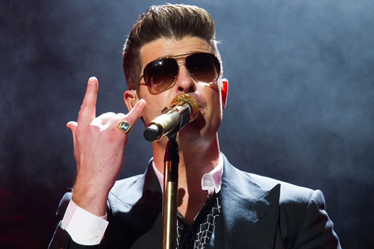 Robin Thicke performs in concert on Friday, March 7, 2014 in New York. (Photo by Charles Sykes/Invision/AP)   (Charles Sykes)