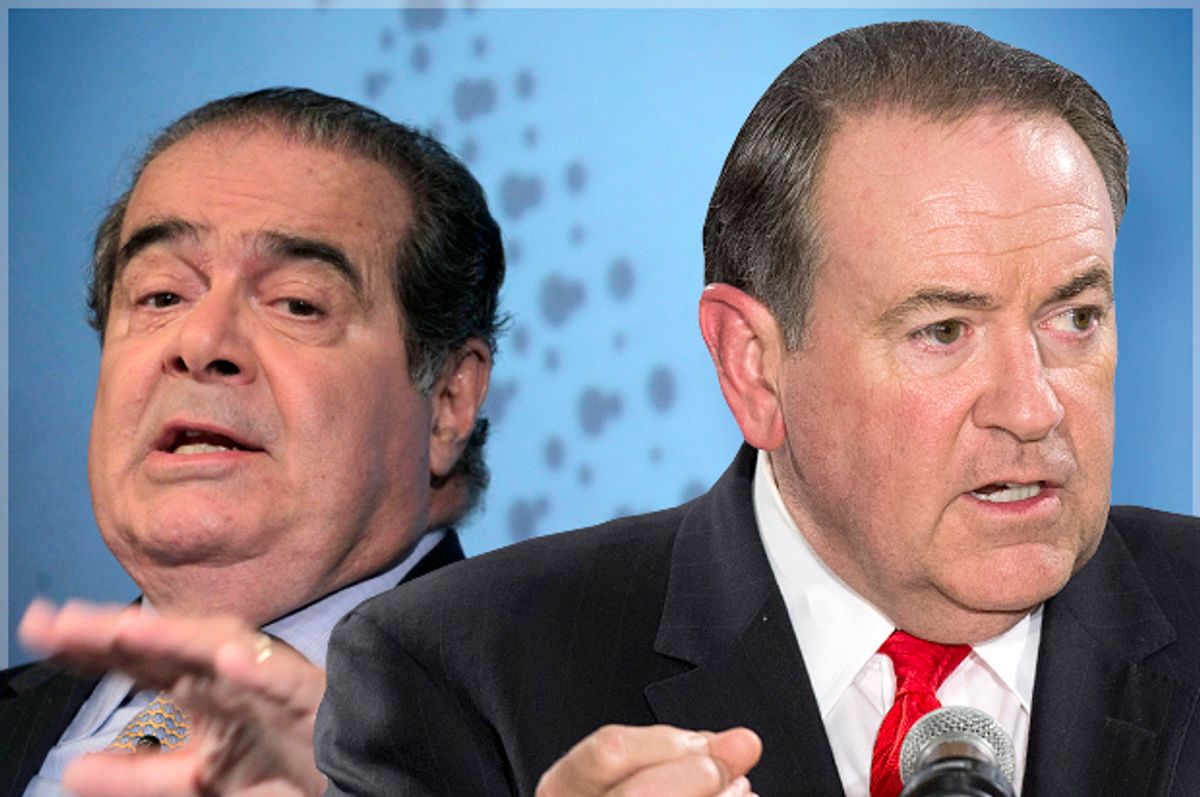 Antonin Scalia, Mike Huckabee                       (Reuters/Brendan Mcdermid/Lucas Jackson)