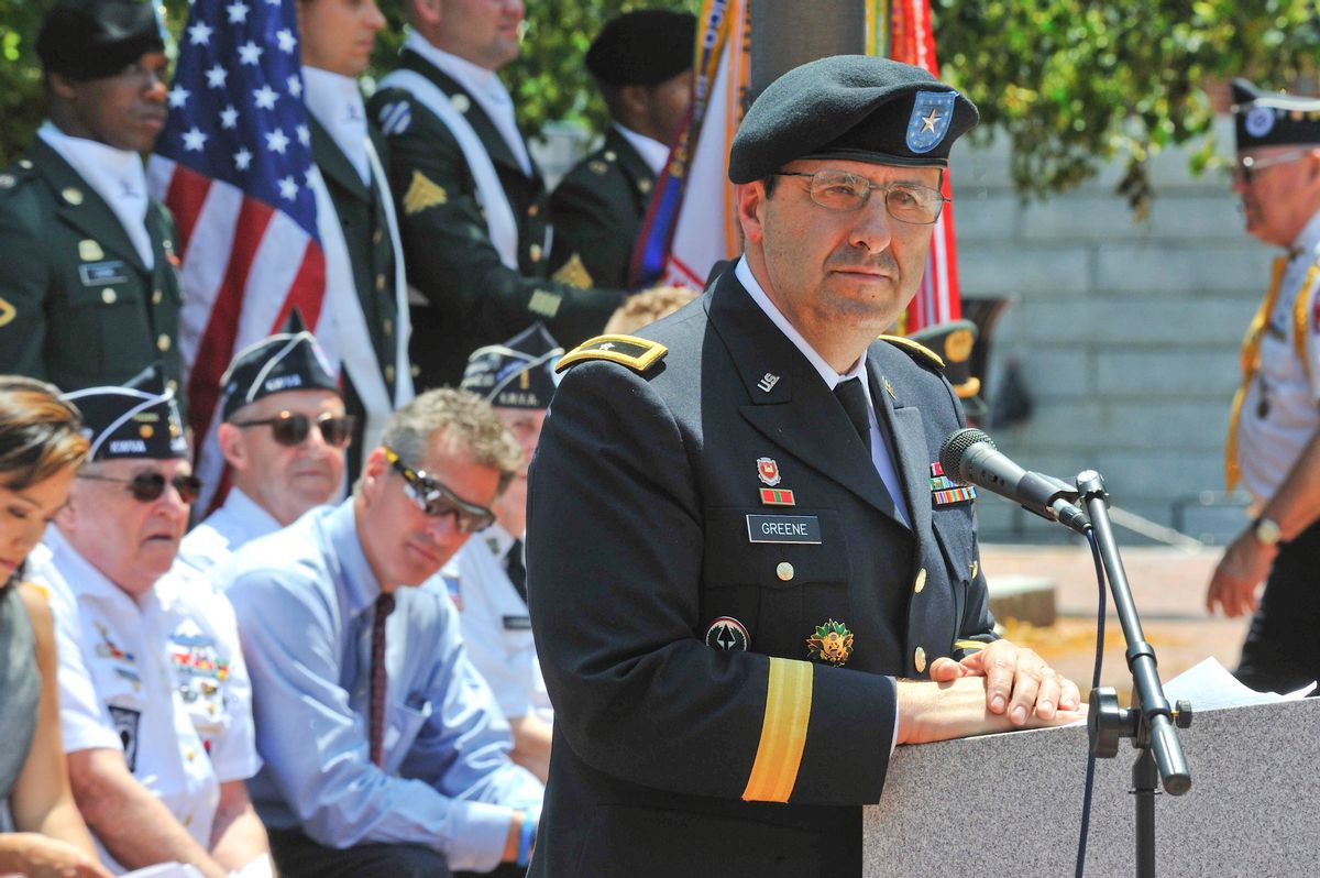 In this May 10, 2011, photo provided by the U.S. Army, then-Brig. Gen. Harold Greene speaks at Natick, Mass., on his last day of command of the Natick Soldier Systems Center. Maj. Gen. Greene, the two-star Army general who on Tuesday, Aug. 5, 2014,  became the highest-ranking U.S. military officer to be killed in either of America's post-9/11 wars, was an engineer who rose through the ranks as an expert in developing and fielding the Army's war materiel. He was on his first deployment to a war zone.(AP Photo/U.S. Army) (AP)