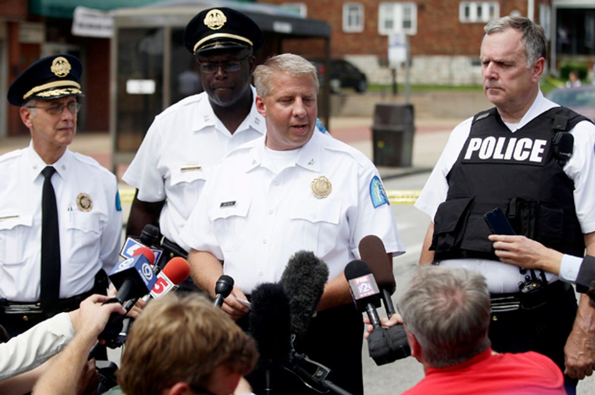 St. Louis Police Chief Sam Dotson speaks to reporters in St. Louis, Missouri August 19, 2014.      (Reuters/Joshua Lott)