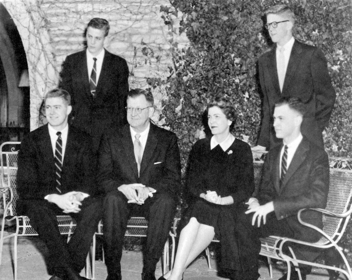 This undated photo provided by the Special Collections and University Archives, Wichita State University Libraries shows the Koch family photo on holiday card. They are the outsized force in modern American politics, the best-known brand of the big money era, yet still something of a mystery to those who cash their checks. Theyre demonized by Democrats, who lack a liberal equal to counter their weight, and not entirely understood by Republicans, who benefit from their seemingly limitless donations. (AP Photo/ Special Collections and University Archives, Wichita State University Libraries) (AP)