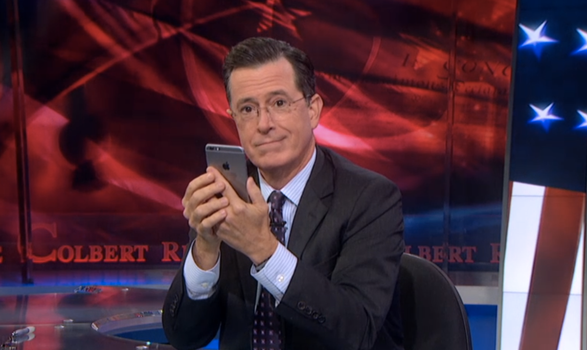  Colbert with iPhone 6 Plus    (svreenshot/"The Colbert Report")