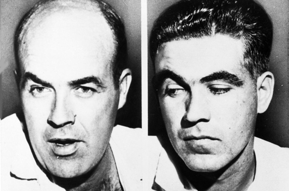 John W. Milam and Roy Bryant, who were charged with the murder of 14-year-old African American Emmett L.Till, and acquitted by an all-white jury.          (AP)