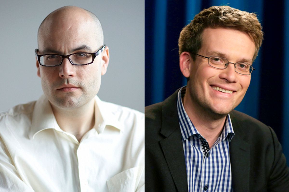 Nathan Rabin (left), John Green      (Simon & Schuster/Charlie Simokaitis/AP/Richard Drew)