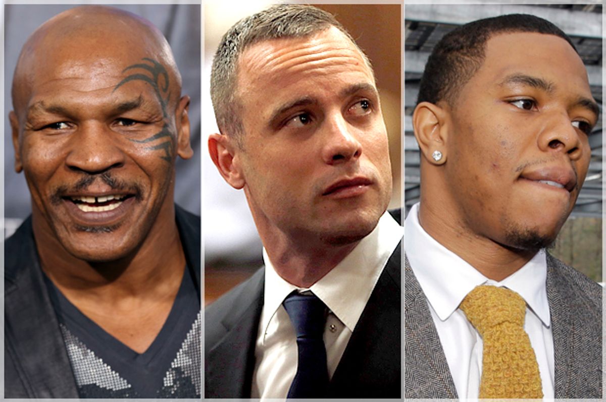 Mike Tyson, Ray Rice, Oscar Pistorius         (AP/Reuters/Matt Sayles/Mike Hutchings/Mel Evans)