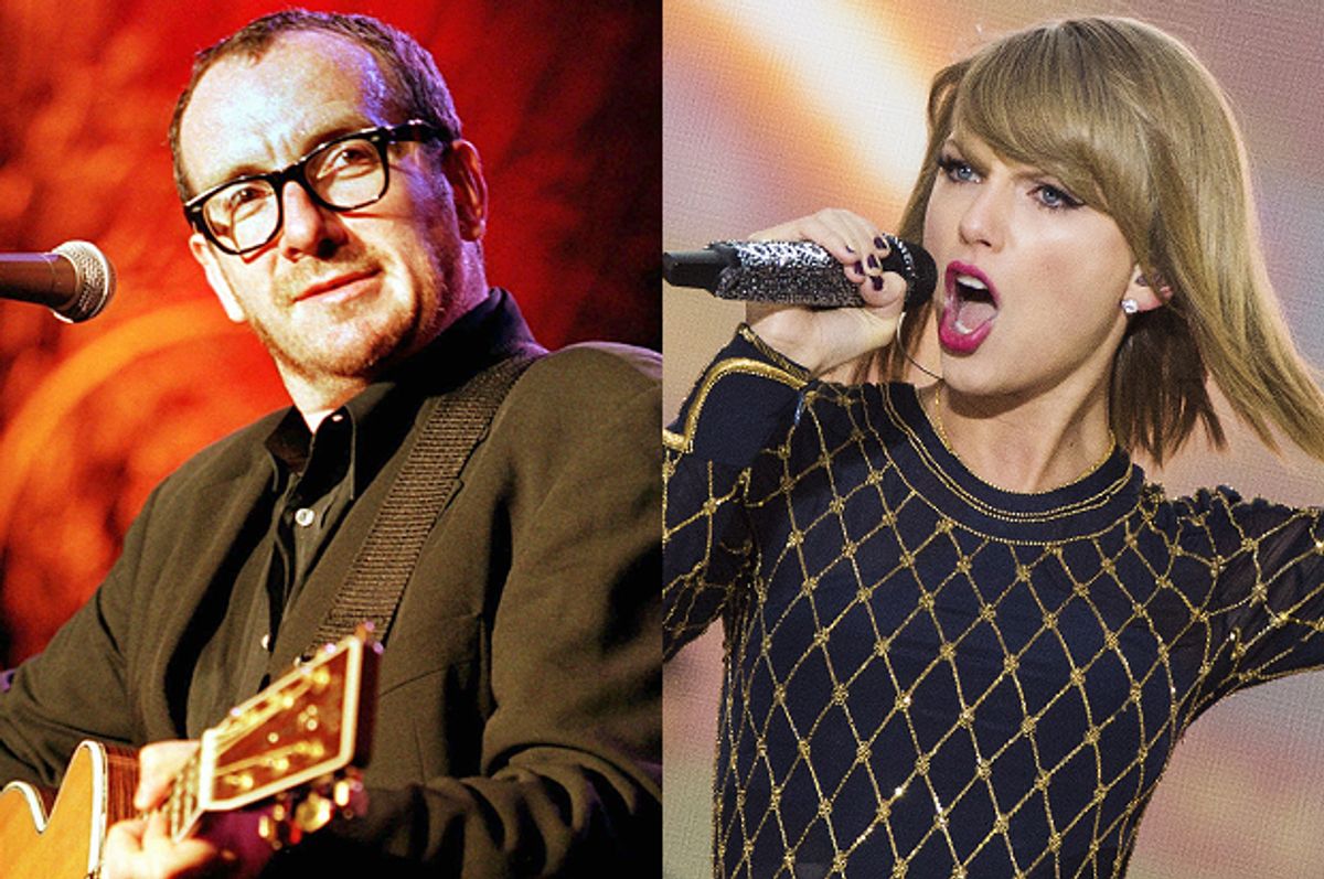 Elvis Costello, Taylor Swift    (AP/Martial Trezzini/Reuters/Lucas Jackson)