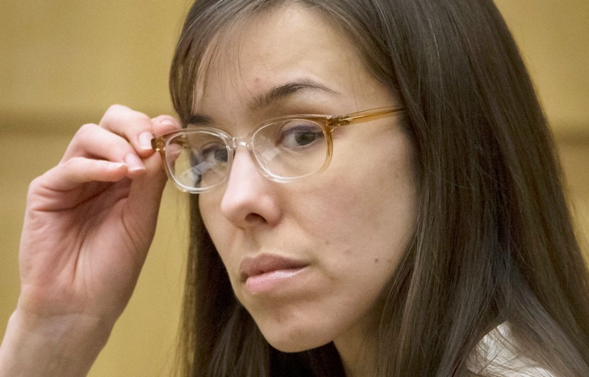 FILE - In this May 1, 2013 file photo, Jodi Arias sits in the courtroom during her trial at Maricopa County Superior Court in Phoenix. Potential jurors for the penalty retrial of Arias are being called back to court as attorneys whittle down the group to an impartial panel that will determine whether the former waitress receives the death penalty or life in prison. Arias was convicted of murder last year in the 2008 killing of her ex-boyfriend  (AP Photo/The Arizona Republic, Mark Henle, Pool) (AP)
