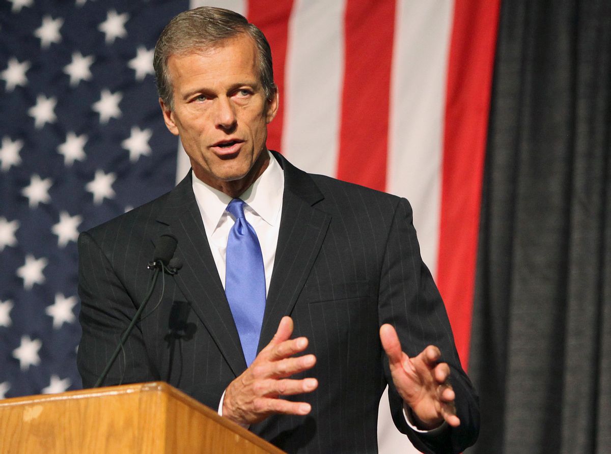 FILE - In this June 20, 2014 file photo, Sen. John Thune, R-S.D., speaks at the South Dakota Republican Convention in Rapid City, S.D. A Republican majority would usher in major changes in committee leadership, with political opposites replacing the current Democratic chairmen and setting a markedly different agenda from the past eight years of Democratic control. The size of a Republican majority would determine committee ratios and budgets; more seats in the Senate translate into a greater advantage on the panels.  (AP/Toby Brusseau)