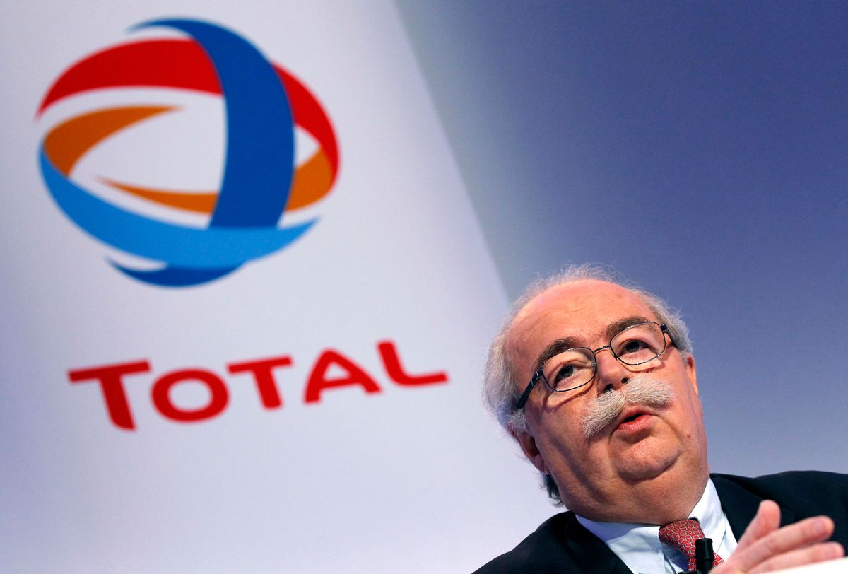 FILE - This Friday, Feb. 11, 2011, file photo shows French energy giant Total CEO, Christophe de Margerie addressing reporters during a press conference in Paris, France.  The CEO of French oil giant Total SA was killed when his corporate jet collided with a snow removal machine Monday night at Moscow's Vnukovo Airport, the company said. Total "confirms with deep regret and sadness" that Chairman and CEO Christophe de Margerie died in a private plane crash at the Moscow airport, the company said in a press release dated Tuesday and posted on its website. (AP Photo/Christophe Ena, File) (AP)