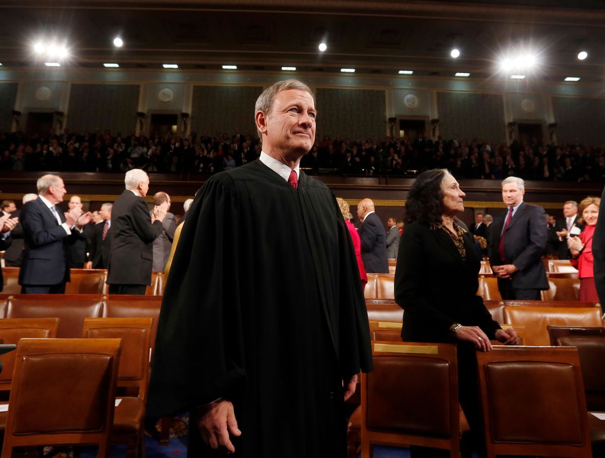 FILE - This Jan. 28, 2014 file photo shows Supreme Court Chief Justice John Roberts in the House chamber on Capitol Hill waiting for the President's State of the Union address to begin. Roberts is beginning his 10th year at the head of the Supreme Court, and the fifth with the same lineup of justices. He has been part of a five-justice conservative majority that has rolled back campaign finance limits, upheld abortion restrictions and been generally skeptical of the consideration of race in public life. But his court has taken a different path in cases involving gay and lesbian Americans, despite the chief justice's opposition most of the time. (AP Photo/Larry Downing, Pool) (AP)