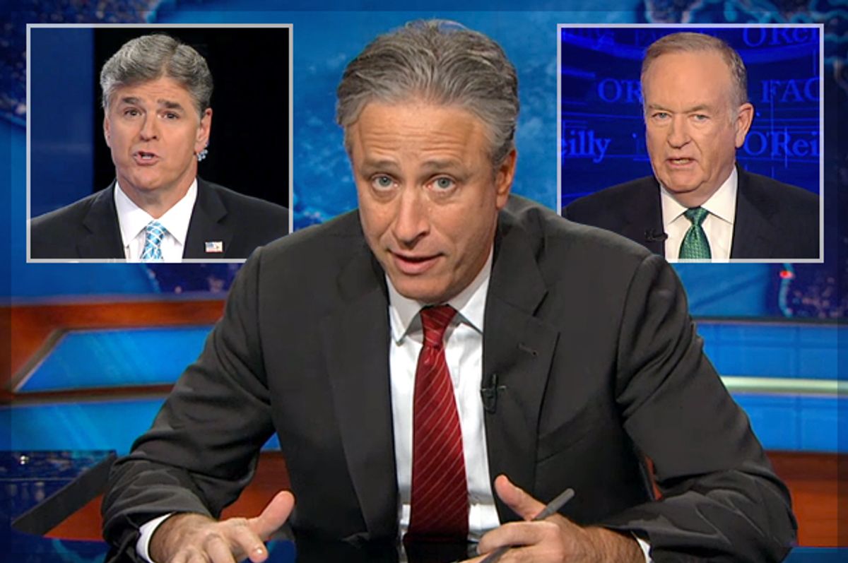Sean Hannity, Jon Stewart, Bill O'Reilly            (Comedy Central/Fox News/Photo montage by Salon)