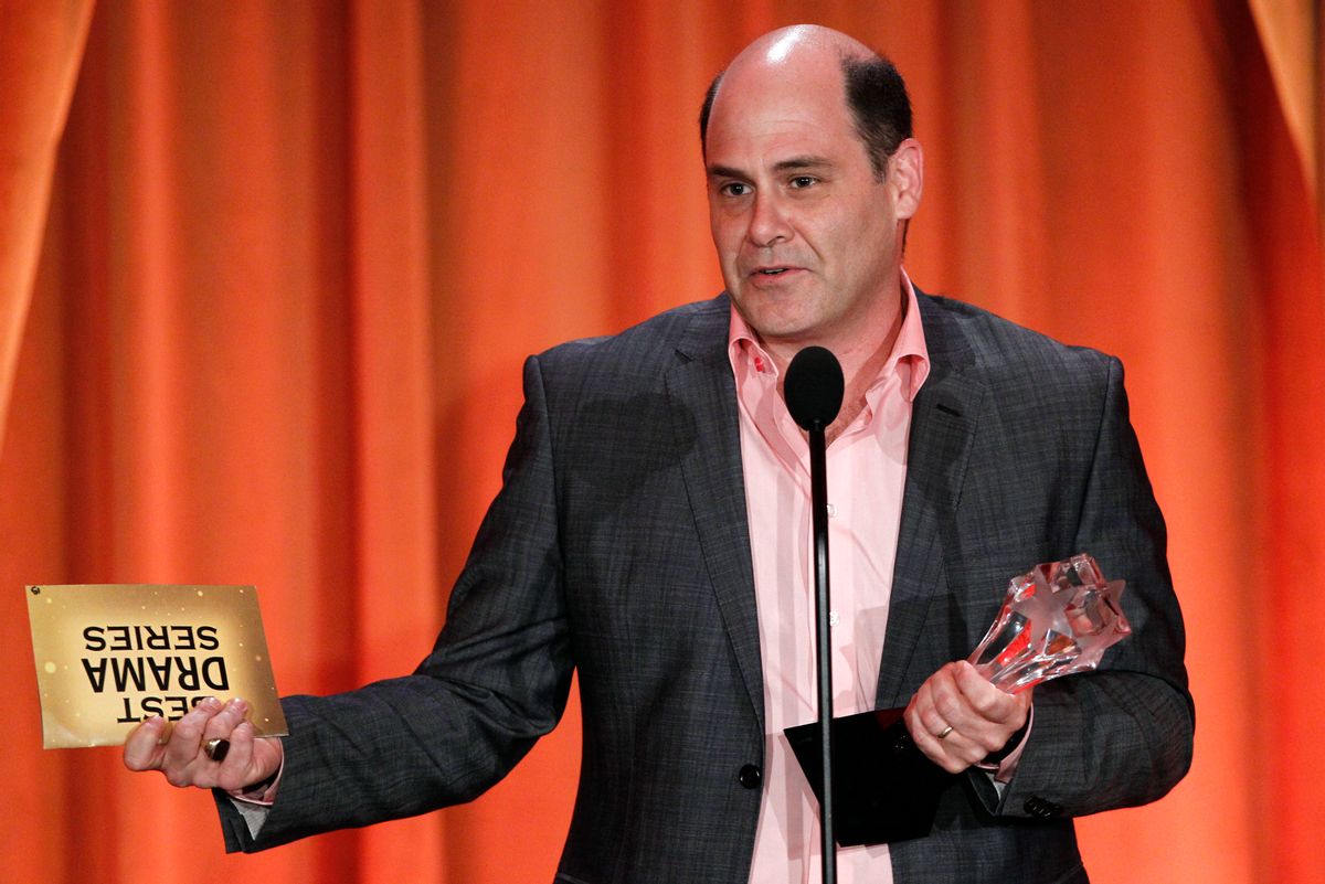 FILE - In this June 20, 2011, file photo, Matthew Weiner, creator of "Mad Man," accepts the award for best drama series at the inaugural Critics' Choice Television Awards in Beverly Hills, Calif. Weiner will be receiving the honorary International Emmy Founders Award, Monday, Nov. 24, 2014, at the International Emmys Gala ceremony at the Hilton New York. (AP Photo/Matt Sayles, File) (AP)