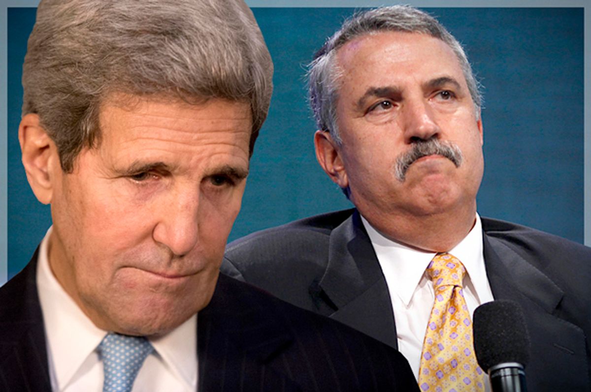 John Kerry, Thomas Friedman            (Reuters/Lucas Jackson/AP/Matt Dunham/Photo montage by Salon)