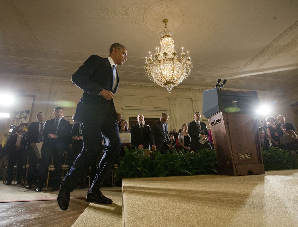 President Barack Obama walks in for the start of his news conference in the East Room of the White House, on Wednesday, Nov. 5, 2014, in Washington.  (AP Photo/Pablo Martinez Monsivais) (AP)