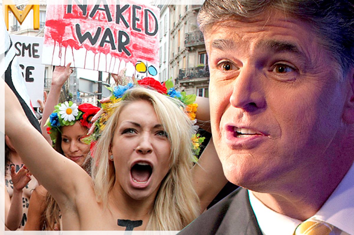 Femen activists; Sean Hannity        (Reuters/Mike Segar/AP/Francois Mori/Photo montage by Salon)