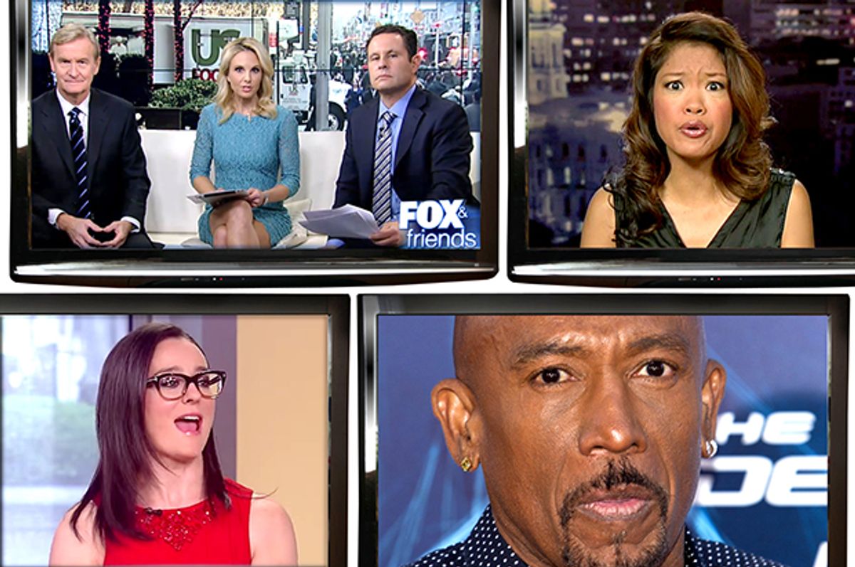 Clockwise from top left: Cast of "Fox & Friends," Michelle Malkin, Montel Williams, Kennedy.     (Fox News/Reuters/Carlo Allegri/Salon)