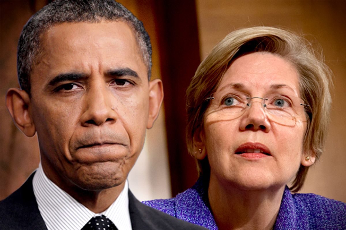 Barack Obama, Elizabeth Warren                  (AP/Pablo Martinez Monsivais/Jacquelyn Martin/Photo montage by Salon)