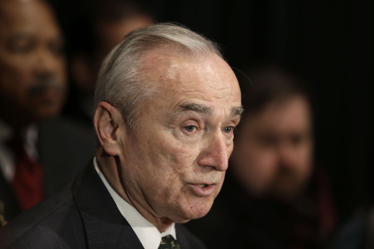FILE - In this Jan. 7, 2015 file photo, New York City Police Commissioner Bill Bratton speaks to reporters after an NYPD swearing-in ceremony in New York.  (AP/Seth Wenig)