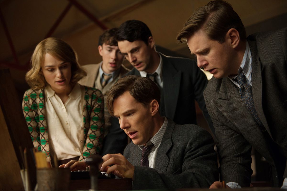 This image released by The Weinstein Company shows, clockwise from left, Keira Knightley, Matthew Beard, Matthew Goode, Allen Leech and Benedict Cumberbatch in a scene from the film, "The Imitation Game." The film was nominated for an Oscar Award for best feature on Thursday, Jan. 15, 2015. The 87th Annual Academy Awards will take place on Sunday, Feb. 22, 2015 at the Dolby Theatre in Los Angeles. (AP/The Weinstein Company, Jack English)
