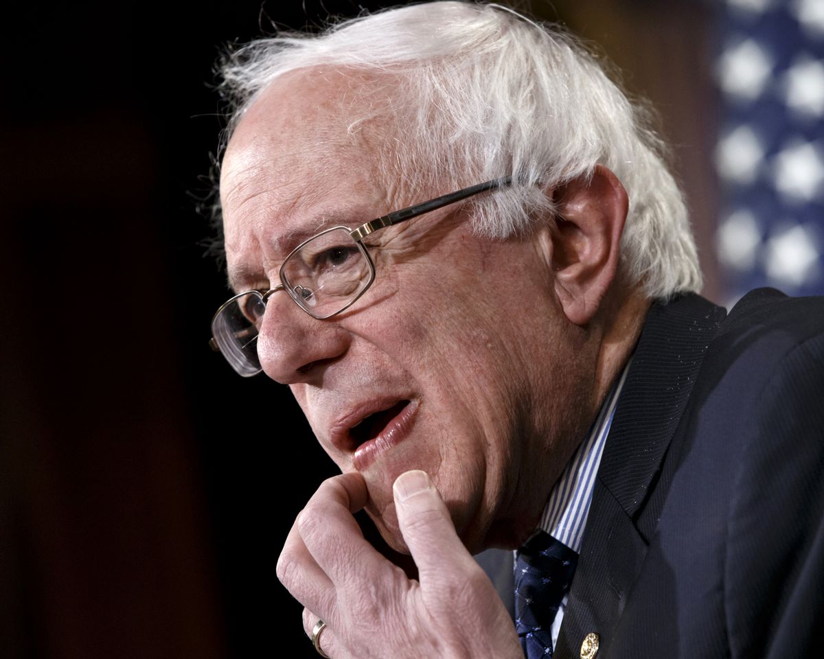 FILE - In this Jan. 16, 2015 photo, Sen. Bernie Sanders, I-Vt. gestures during a news conference on Capitol Hill in Washington.  (AP/J. Scott Applewhite)