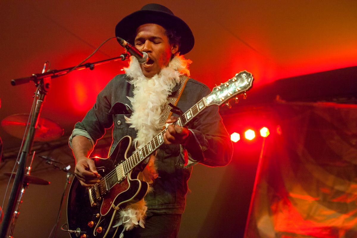 Singer and guitarist Benjamin Booker and his band performs at the Voodoo Music Experience on Saturday, Nov. 1, 2014, in New Orleans. (Photo by Barry Brecheisen/Invision/AP)       (Barry Brecheisen/invision/ap)
