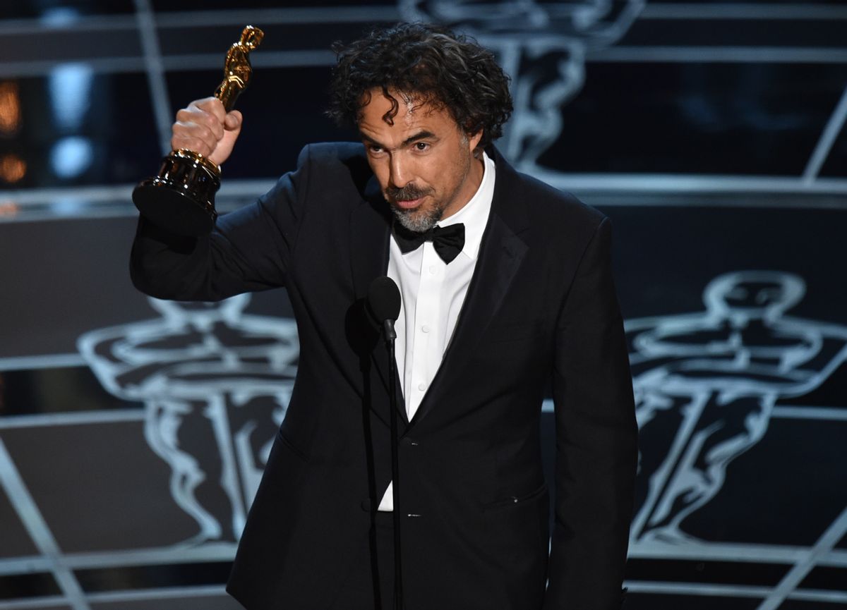 Alejandro G. Inarritu accepts the award for best director for Birdman or (The Unexpected Virtue of Ignorance) at the Oscars on Sunday, Feb. 22, 2015, at the Dolby Theatre in Los Angeles. (Photo by John Shearer/Invision/AP)   (John Shearer/invision/ap)