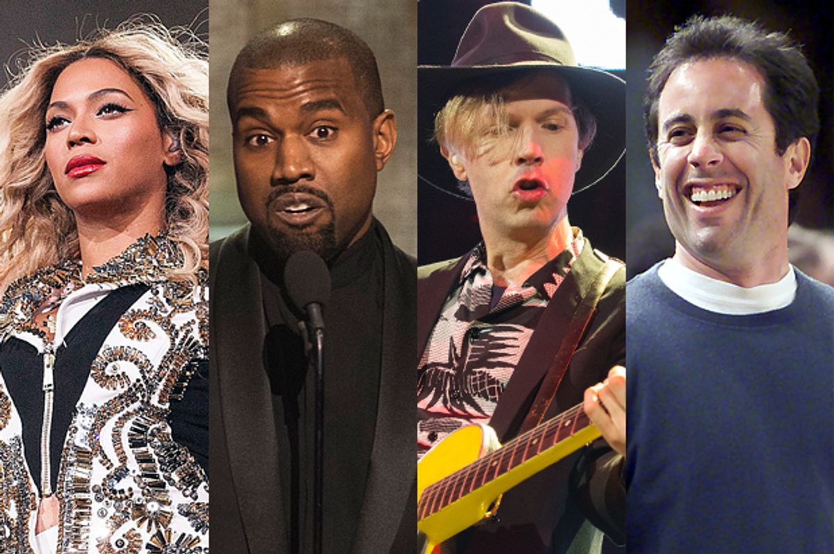 Beyonce, Kanye West, Beck, Jerry Seinfeld           (AP/Robin Harper/Kevin Wolf/Paul A. Hebert/Reuters)