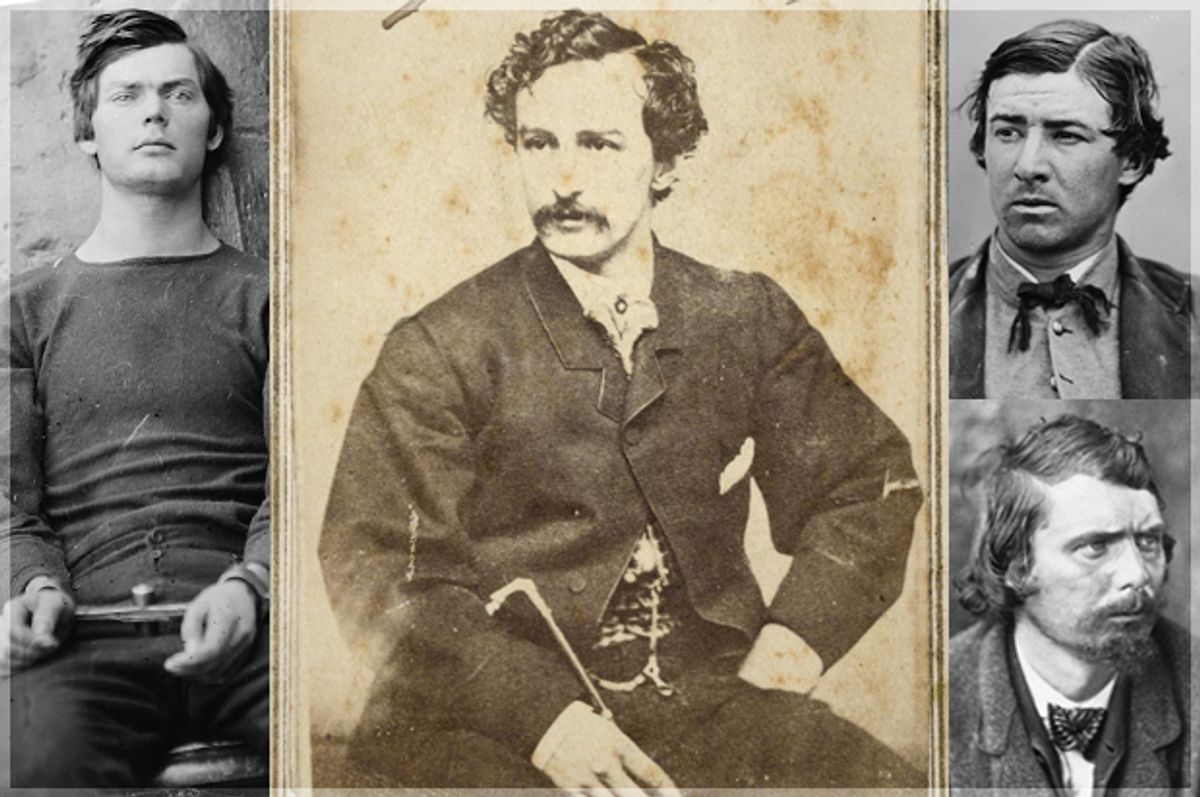 John Wilkes Booth, surrounded by accomplices (clockwise, from left) Lewis Payne, David Herold, George Atzerodt.      (Library Of Congress)