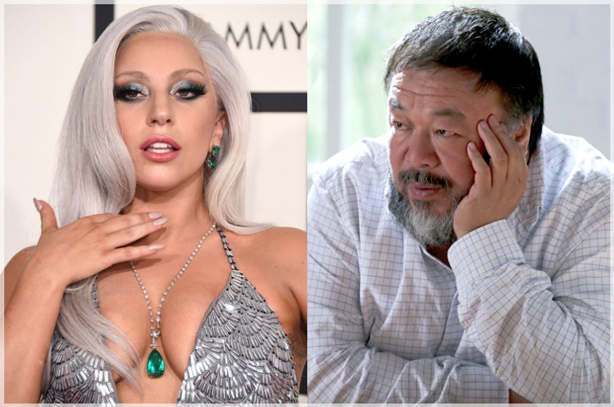 Lady Gaga, Ai Weiwei   (AP/Jordan Strauss/Andy Wong)