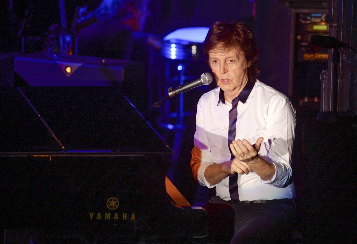 Paul McCartney and his band perform a secret Valentine's Day concert at Irving Plaza on Saturday, Feb. 14, 2015, in New York. (Photo by Evan Agostini/Invision/AP)  (Evan Agostini/invision/ap)