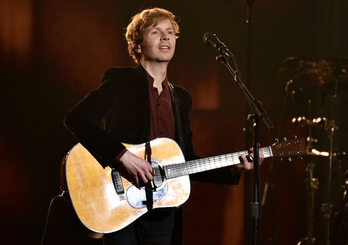 Beck performs at the 57th annual Grammy Awards on Sunday, Feb. 8, 2015, in Los Angeles. (Photo by John Shearer/Invision/AP)  (John Shearer/invision/ap)