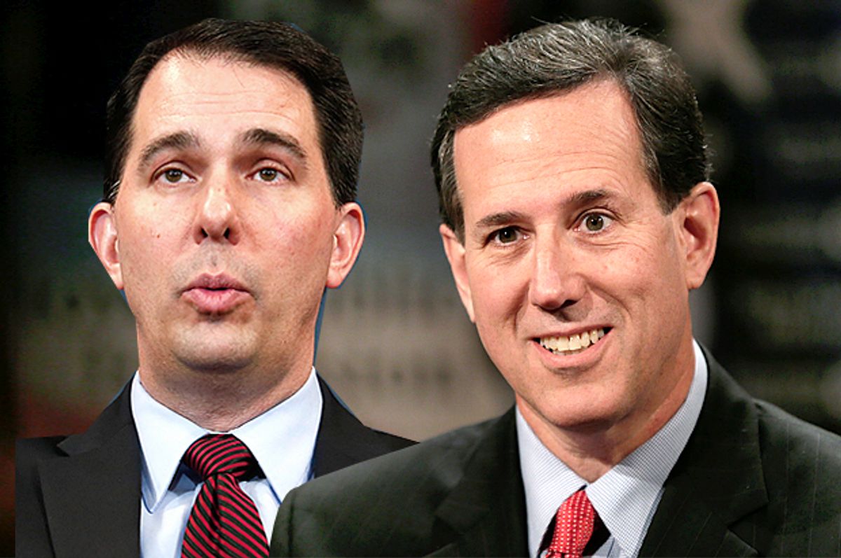 Scott Walker, Rick Santorum             (Reuters/Yuri Gripas/AP/Charlie Neibergall/Photo montage by Salon)