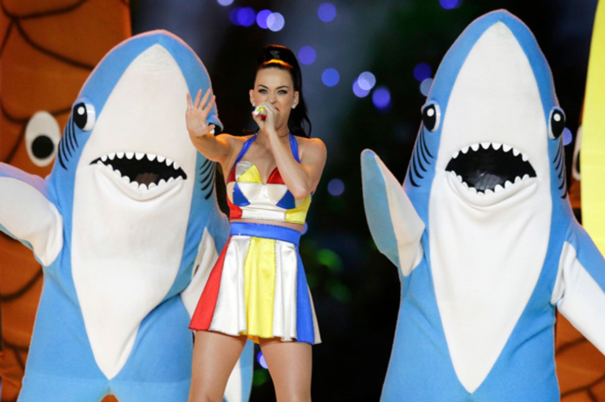 Katy Perry performs during halftime of NFL Super Bowl XLIX, Feb. 1, 2015, in Glendale, Ariz.          (AP/Michael Conroy)