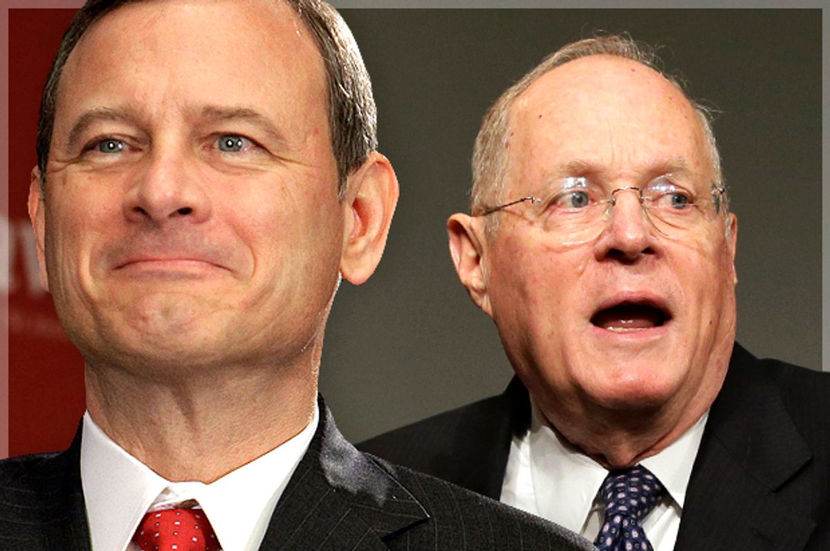 Justices John Roberts and Anthony Kennedy       (AP/Michael Conroy/Matt Slocum/Photo montage by Salon)