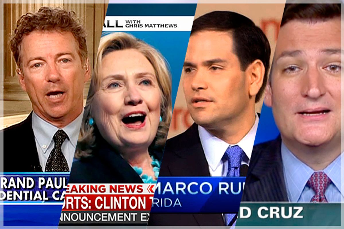 Rand Paul, Hillary Clinton, Marco Rubio, Ted Cruz     (Fox News/MSNBC/CNBC/CNN)