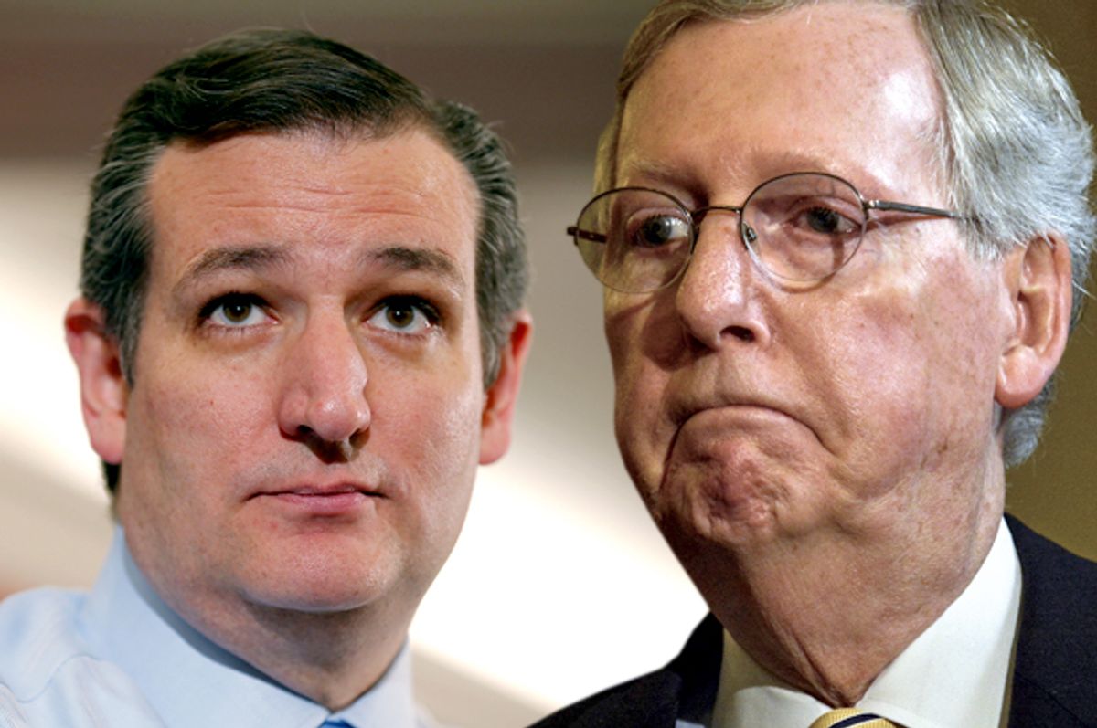 Ted Cruz, Mitch McConnell   (Reuters/Brian Snyder/James Lawler Duggan/Photo montage by Salon)