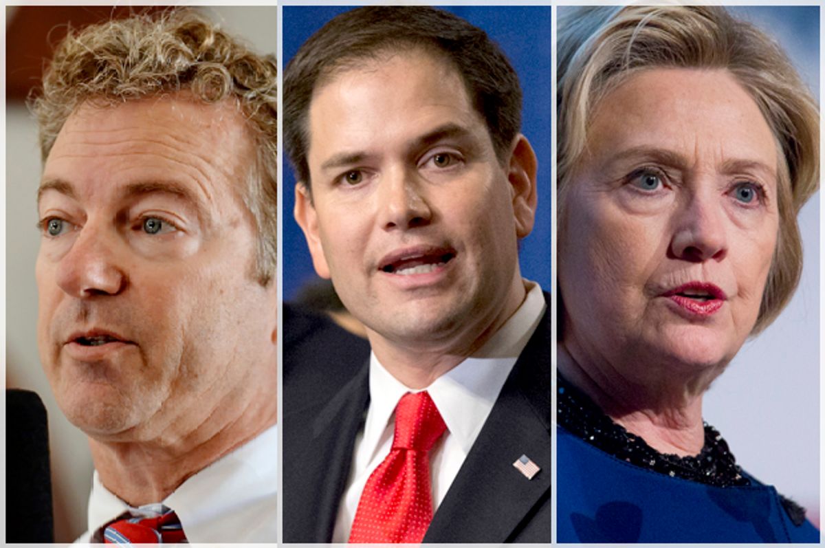 Rand Paul, Marco Rubio, Hillary Clinton                 (AP/Richard Shiro/J. Scott Applewhite/Jin Lee)