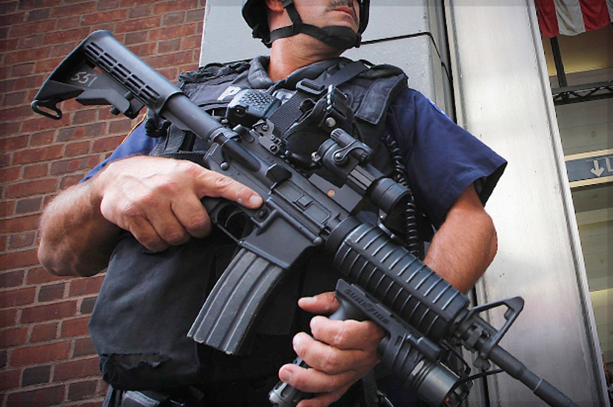 A police officer in Lower Manhattan, Sept. 8, 2011.   (Reuters/Lucas Jackson)