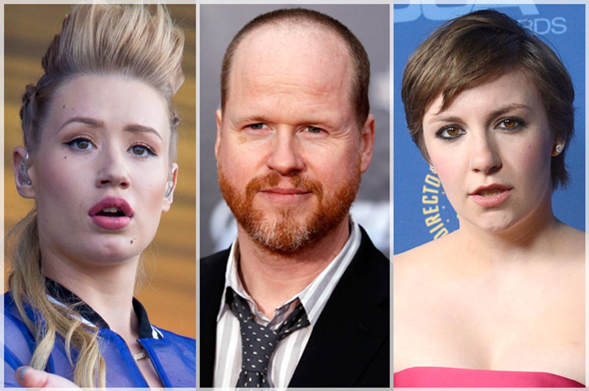 Iggy Azalea, Joss Whedon, Lena Dunham       (AP/Reuters/Joel Ryan/Danny Moloshok/Phil McCarten)