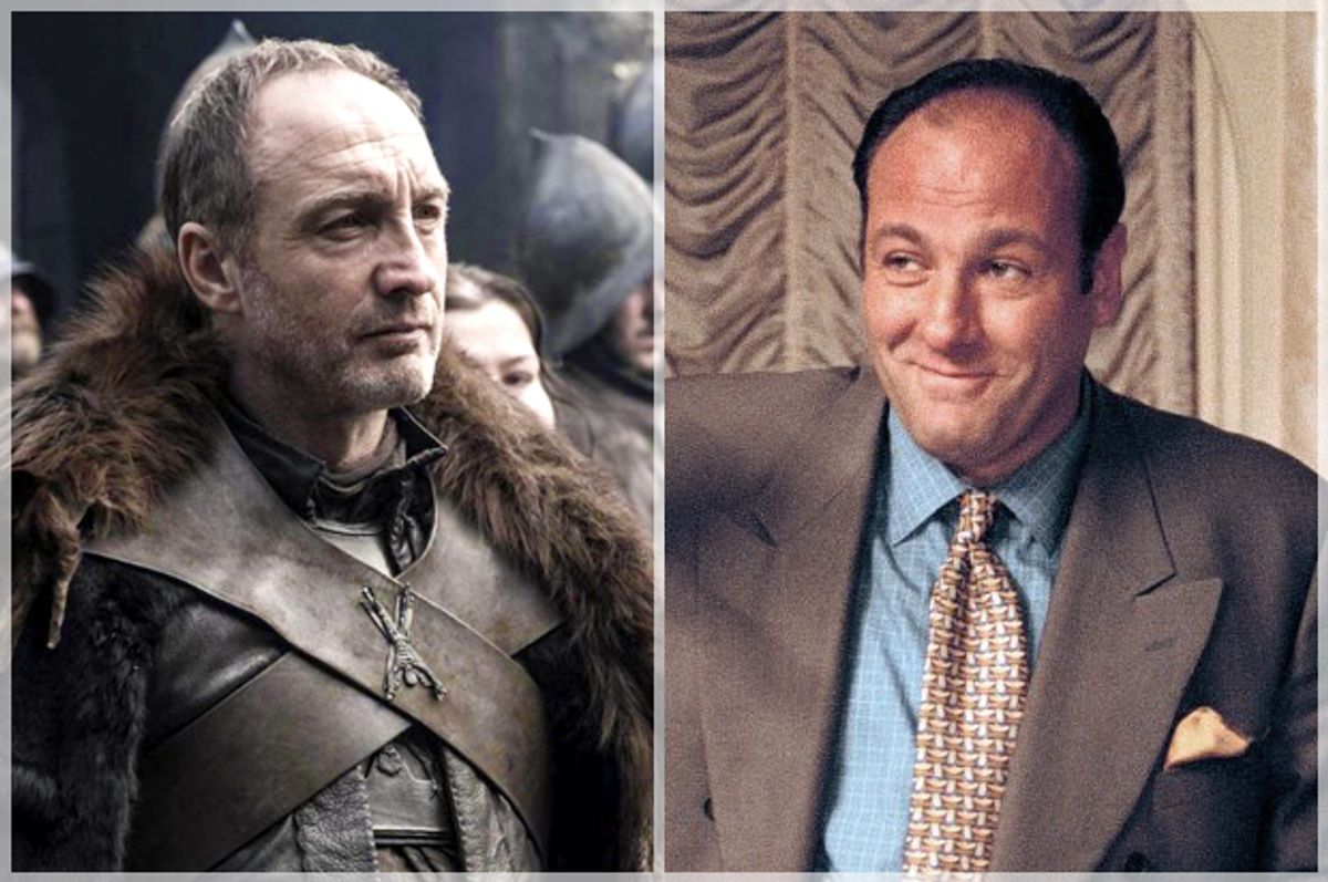 Michael McElhatton in "Game of Thrones," James Gandolfini in "The Sopranos"      (HBO)