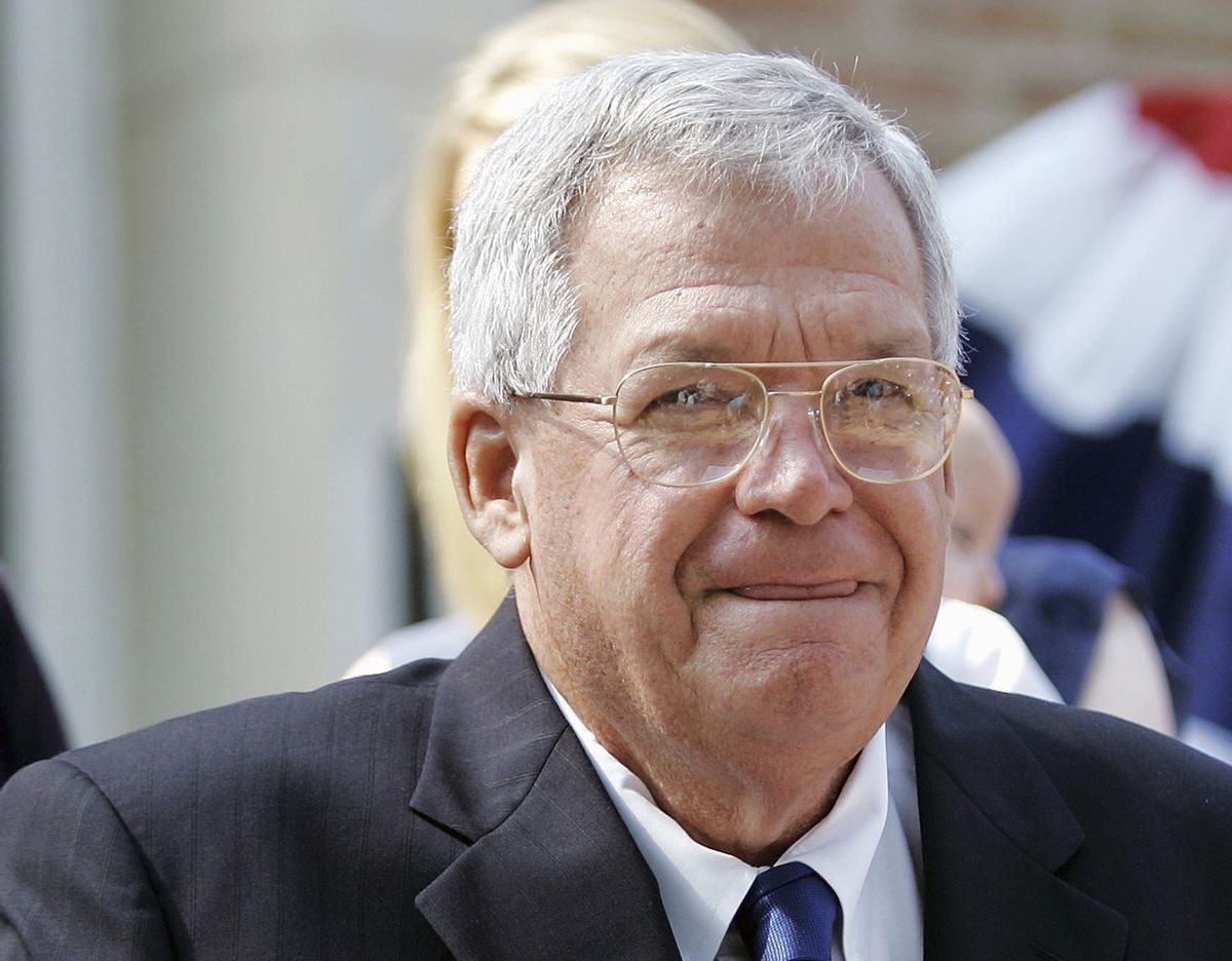 FILE - In this Aug. 17, 2007, file photo, former House Speaker Dennis, Hastert, R-Ill., announces that he will not seek re-election for a 12th term in Yorkville, Ill. Federal prosecutors have indicted Thursday, May 28, 2015, the former U.S. House Speaker on bank-related charges.  (AP/Brian Kersey)