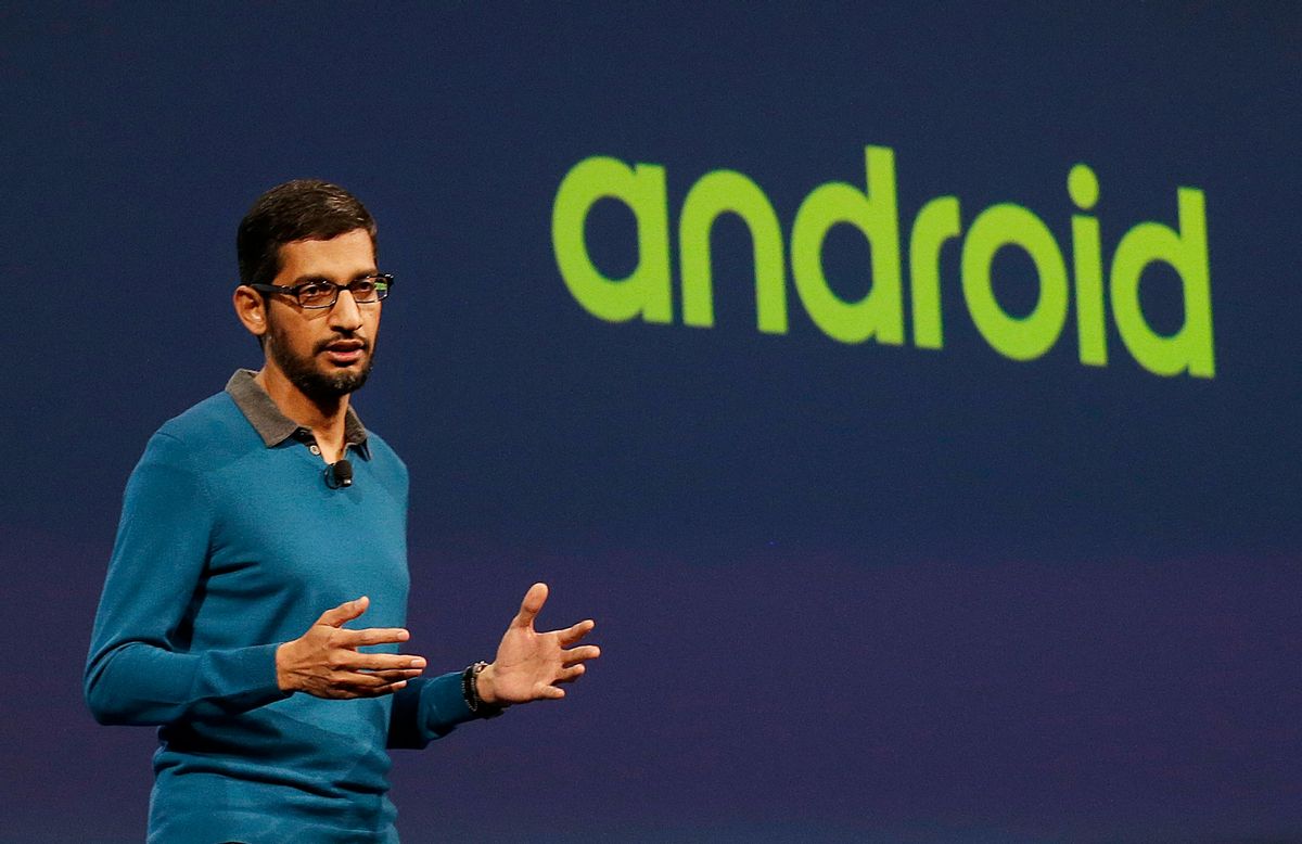 Sundar Pichai, senior vice president of Android, Chrome and Apps, speaks during the Google I/O 2015 keynote presentation in San Francisco, Thursday, May 28, 2015.  (AP Photo/Jeff Chiu) (AP)
